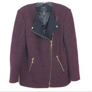 Forever 21 Burgundy Wool Moto Boucle Jacket